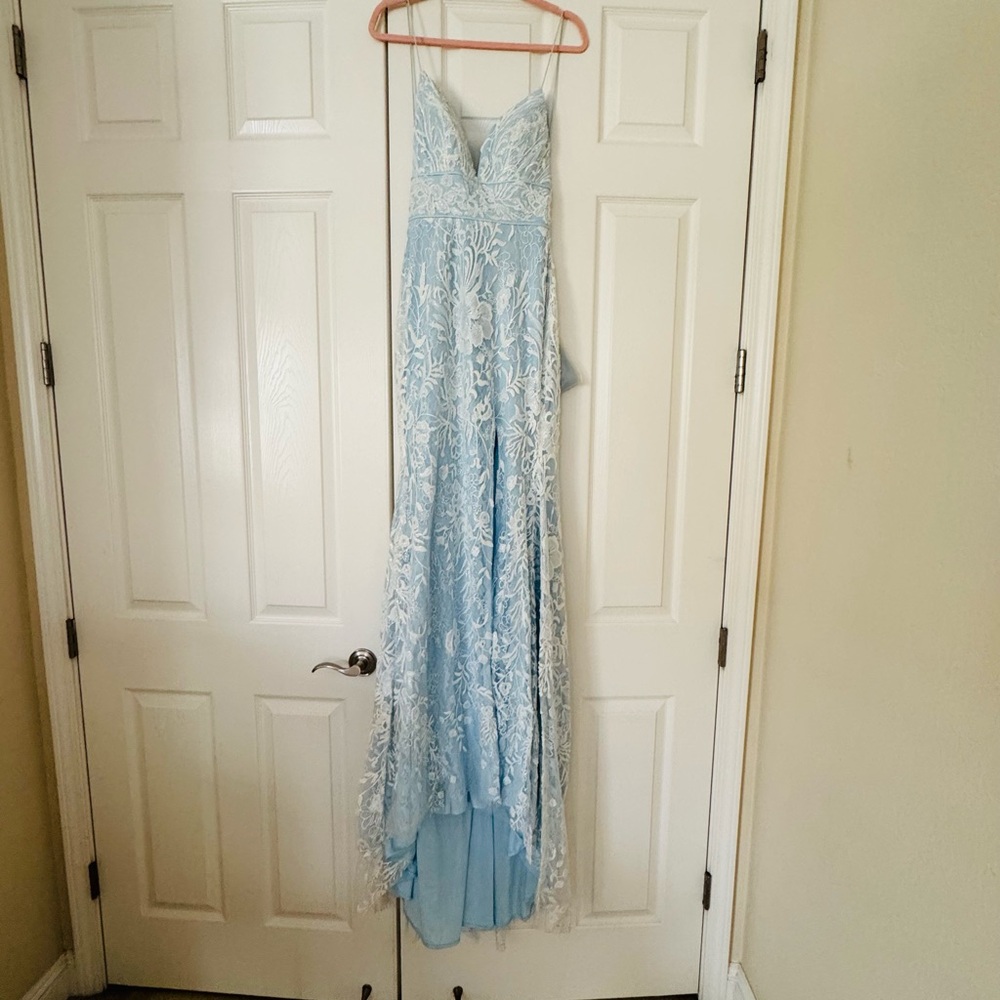 Elegant Light Blue Lace Gown